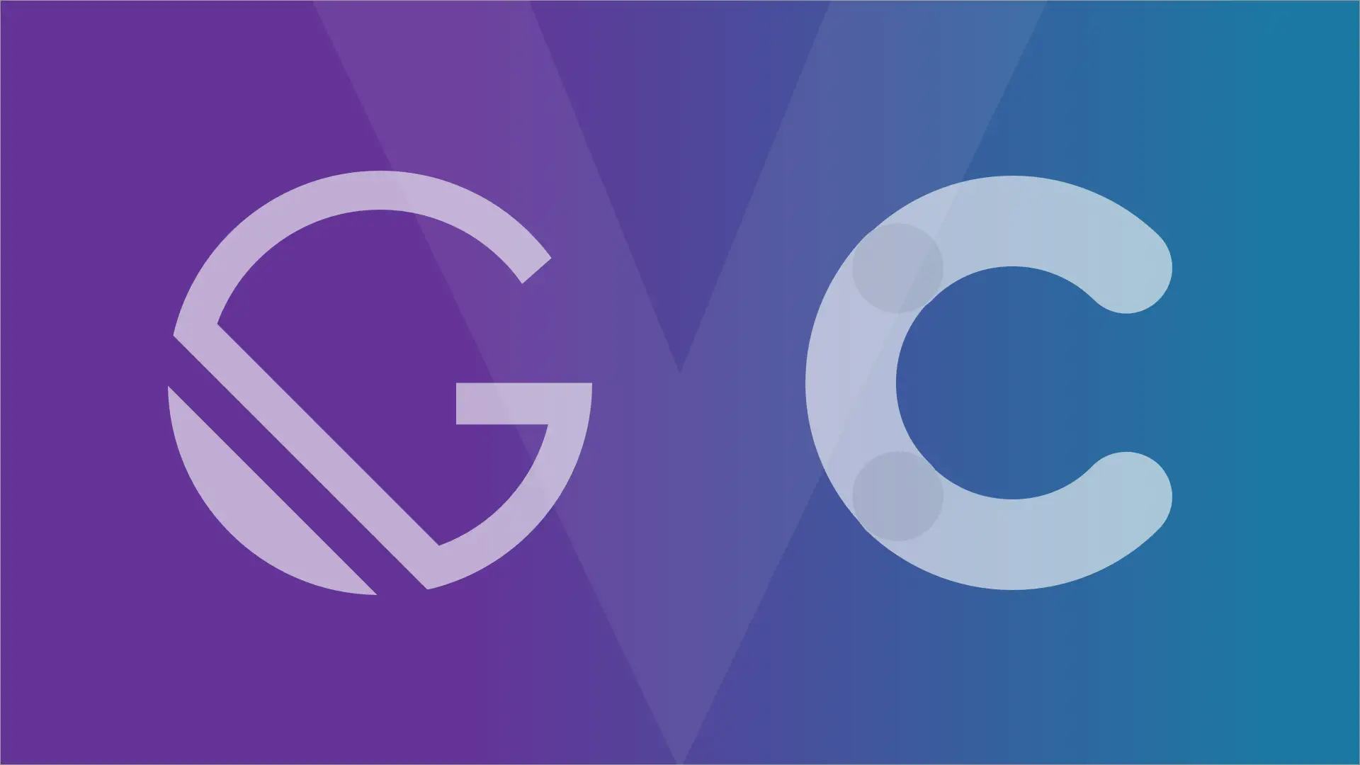 Das Gatsby- und das Contentful-Logo auf lila-blauem Hintergrund. Hinter den beiden Buchstaben ist auch das V von VOLL zu sehen.