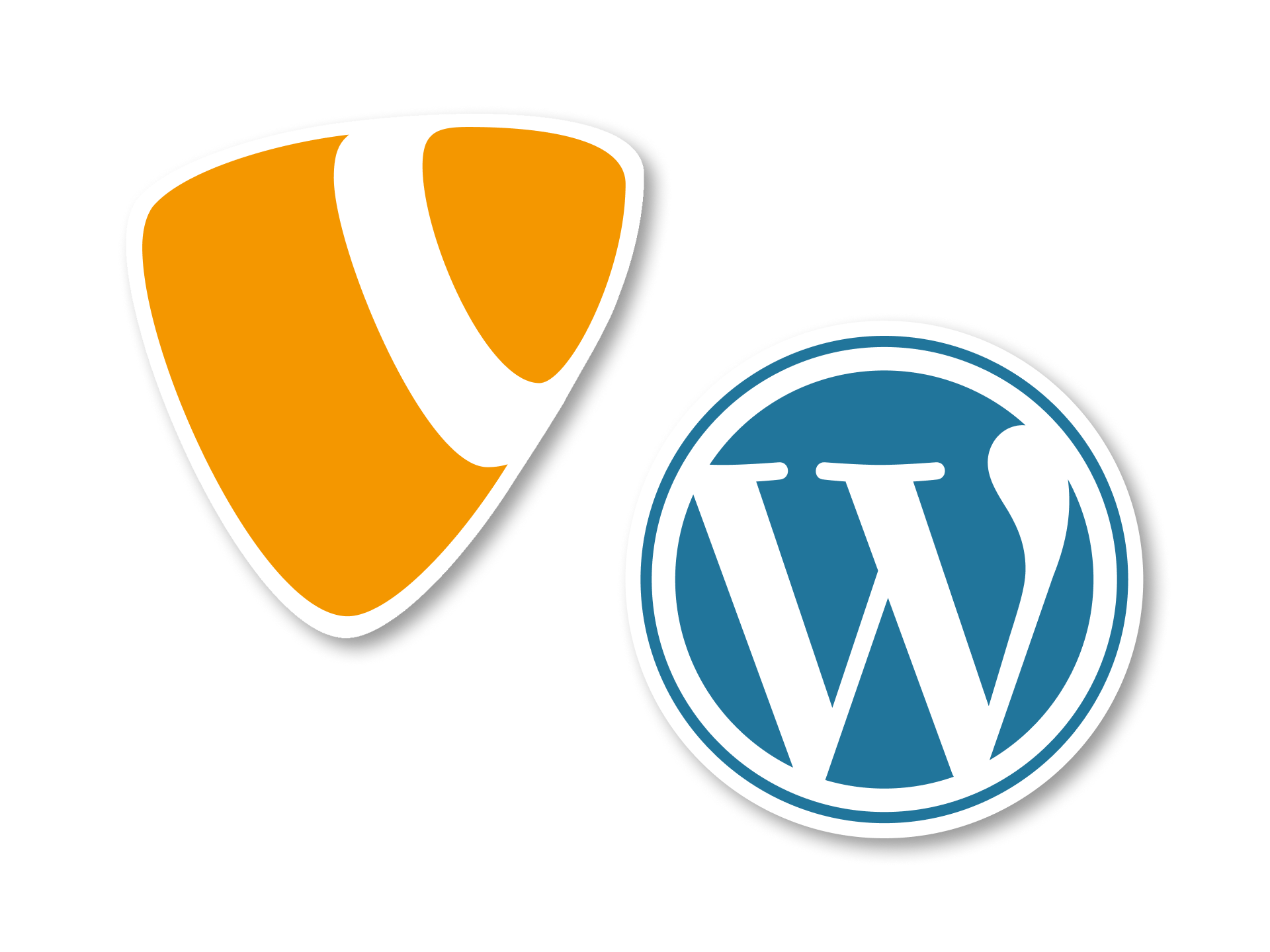 Das Logo von TYPO3 neben dem Logo von WordPress: Welches CMS passt wohl besser zu euch?