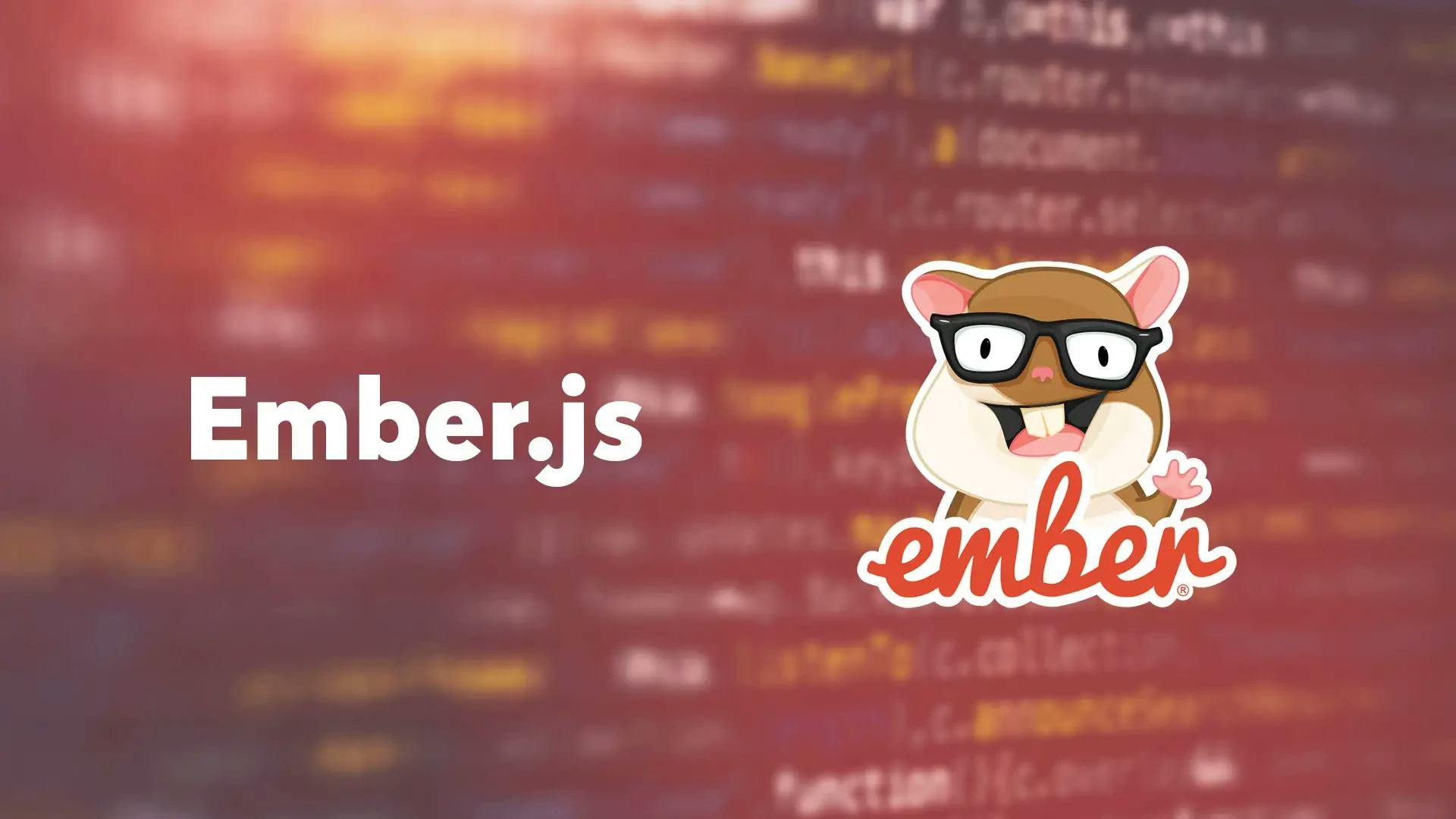 Das Logo von Ember.js. Im Hintergrund befindet sich Code.